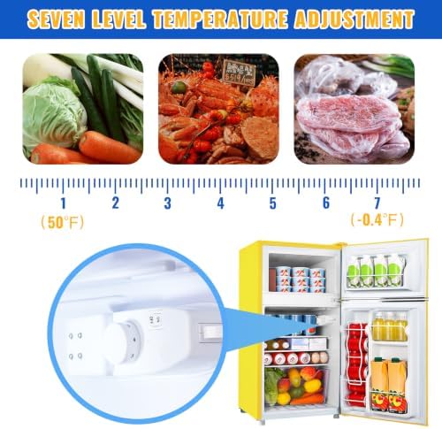 WANAI 3.5 Cu.Ft Yellow Mini Fridge With Freezer Compact Refrigerator Dorm - Image 2