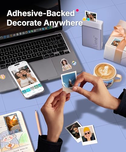 Liene Pearl N200 Pro Portable Photo Printer, Instant Mini Picture Printer for iPhone Smartphone, Thermal Dye Sublimation, Bluetooth Sticker Printer 50 Sheets 2x3 Adhesive Paper & 5 Cartridges, Purple - Image 4