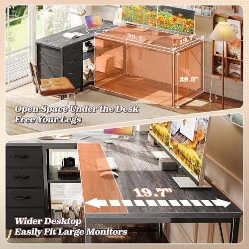 PRAISUN 53" L Shaped Desk with Power Outlets & 4 Drawers - Image 6