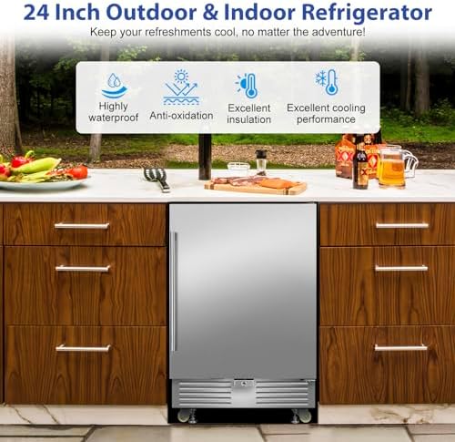 FoMup 24" Undercounter Outdoor Beverage Fridge, Stainless Steel with Wheels - Image 2