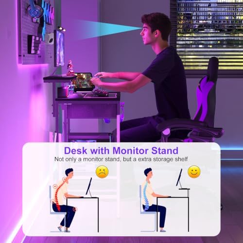 X-cosrack 33.5" Small Gaming Desk with LED Lights & Power Outlets, Drawers - Image 4