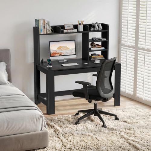 WINAZ 43" Black Gaming Desk with Hutch and Built-in Power Outlet - Image 5
