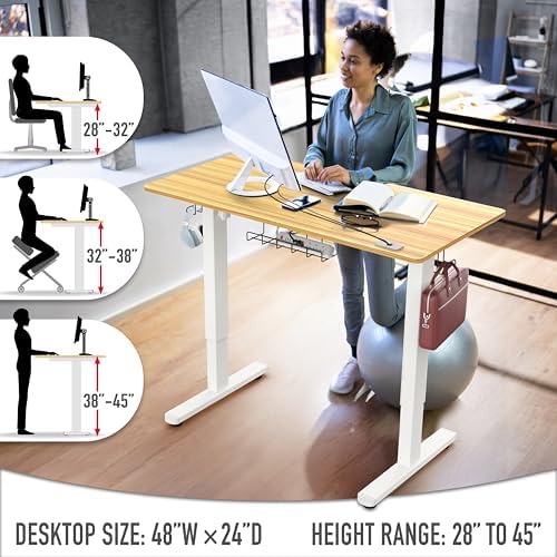 SHW 48-Inch Electric Height Adjustable Standing Desk w/Drawer, Oak - Image 6