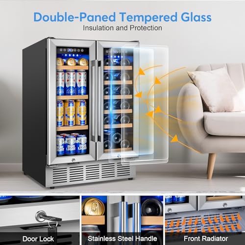 24" Dual Zone Wine and Beverage Refrigerator, Under Counter with Glass Door - Image 4