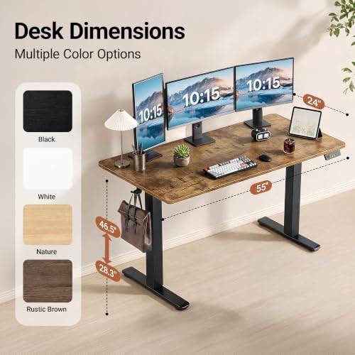 Claiks 55 x 24 Inch Rustic Brown Electric Standing Desk - Image 3