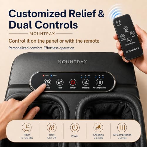 MOUNTRAX Foot Massager with Heat, Deep Shiatsu, Air Compression & Remote - Image 3
