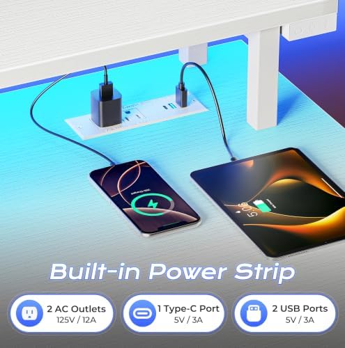 PRAISUN 40 inch Gaming Desk, LED & Power Outlets, Monitor Stand, White - Image 5