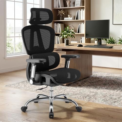 Mesh Office Chair, Ergonomic Office Chair, Home Office Desk Chairs with Headrest, 90-135° Tilt Lock and Breathable Backrest & Lumbar Support, 5D Armrest, Computer Chairs (Large Chair) - Image 2