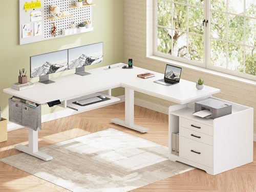 SEDETA L Shaped Standing Desk with File Cabinet, 3 Drawers, Power Outlet by SEDETA