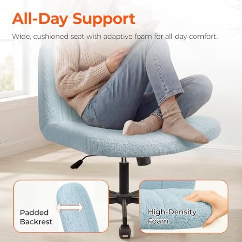 Orange Factory Criss Cross Chair with Wheels, Wide Vanity Seat, Blue Teddy - Image 4