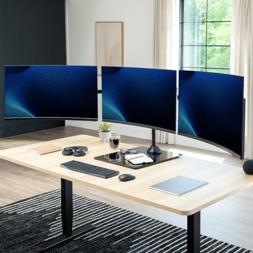 VIVO Black Triple Monitor Mount, Freestanding Triple Monitor Arm Stand for Desk with Glass Base, Heavy Duty Fully Adjustable Stand for 3 Screens up to 32 inches, Black, STAND-V332FG - Image 2