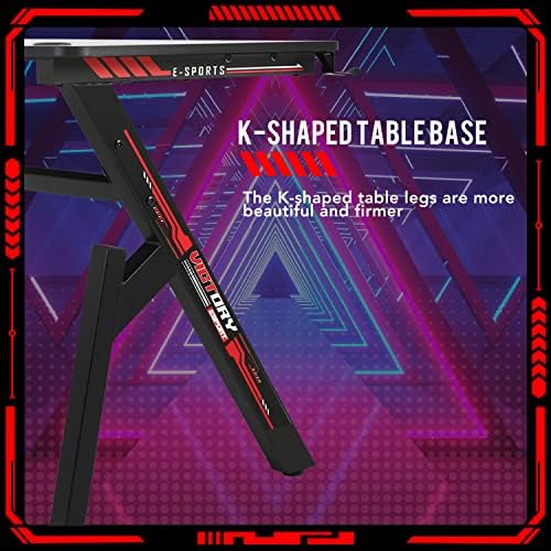 FDW Computer Desk Gaming Desk Student PC Desk Writing Desk Office Desk Modern Ergonomic Racing Style Table Workstation Carbon Fiber Headphone Hook (47in, Red) - Image 4