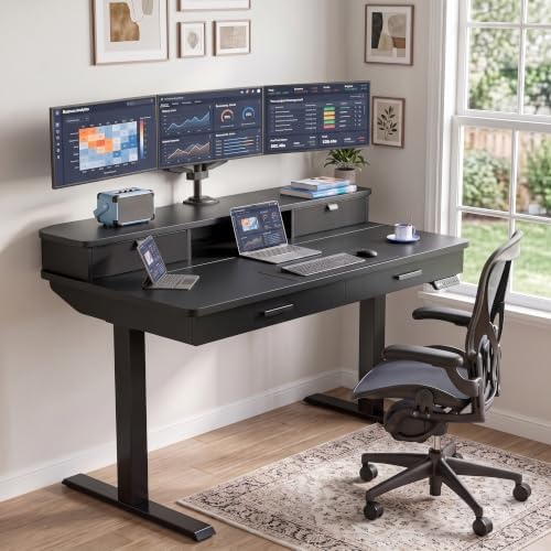HUANUO 48 x 30 inch Electric Standing Desk with 2 Wood Drawers, Adjustable Height Sit Stand Desk for Home Office, Ergonomic Stand up Desk with 4 Memory Presets, 176 lbs Capacity, Black Top - Image 2