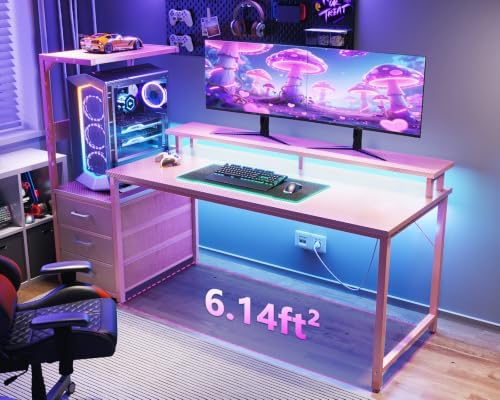 AODK Gaming Desk w/PC Showcase Stand, 59" Reversible, RGB LED - Image 2