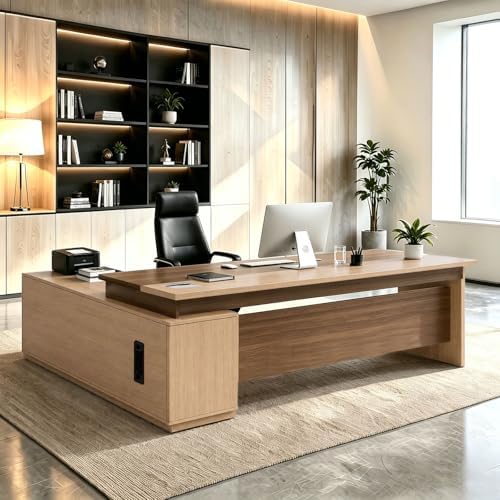 L Shaped Executive Desk with Drawers, Large Wood Workstation, Modern Executive Office Furniture for Home Office and Business Workspace, Multiple Sizes & Colors by Unknown