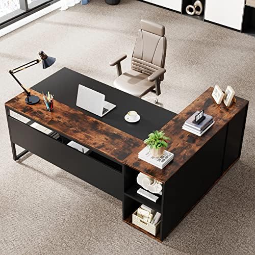 Tribesigns 71 inch Executive Desk, L Shaped Desk with Cabinet Storage - Image 3