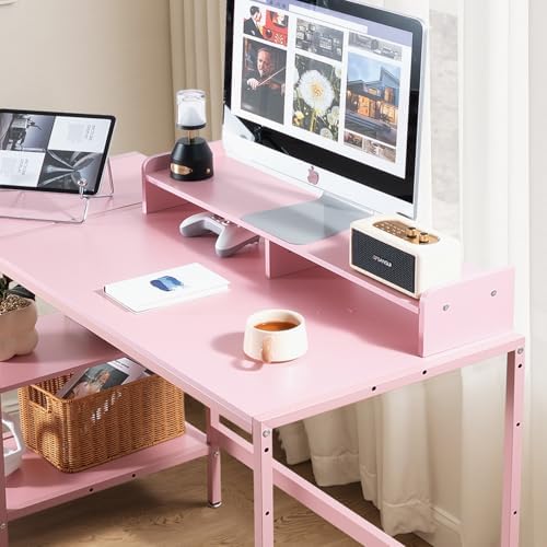MINOSYS 47-inch Computer Desk with Storage Shelf - Ideal Gaming Desk for Bedrooms, Small Spaces, and Home Offices Modern Writing Desk for PCs,Pink Table. - Image 5