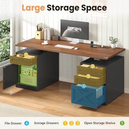 YOMILUVE 60" Farmhouse Electric Standing Desk with Drawers for Home Office - Image 5