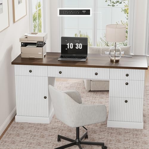 Garvee 60" Office Desk with Charging Station for Home Office, White by Garvee