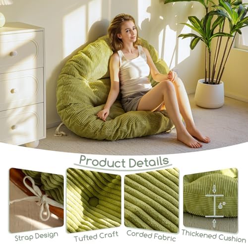 HIGOGOGO Papasan Chair Cushion with Corduroy Cover (Without Chair), 48 x 48 Inch Supportive Cushion, Overstuffed Chair Cushion,Green - Image 3