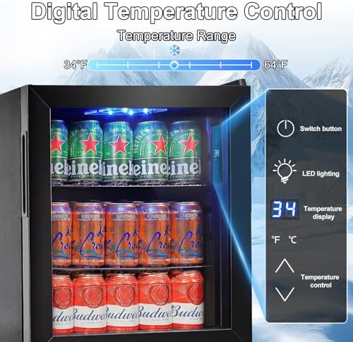 FoMup Mini Fridge 50 Can, Small Beverage Refrigerator with Reversible Glass Door, Countertop Drink Cooler with Temperature Control, Compact Beer Soda Fridge for Office Dorm Kitchen, Black - Image 5