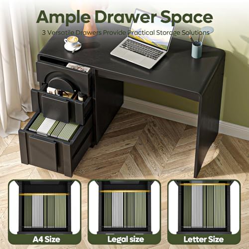 Bestier 47" Computer Desk with 3 Drawers, Executive Style, Black - Image 4