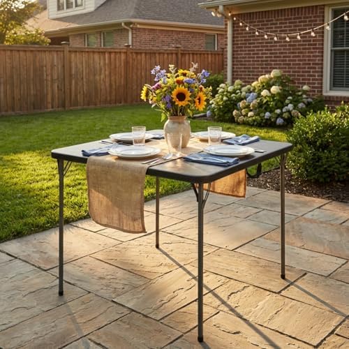 34" Square Folding Table for 4 Person, 330lbs Weight Capacity Foldable Table with HDPE Tabletop & Heavy-Duty Steel Legs, Large Portable Picnic Table for Indoor Outdoor Parties, Camping, Black, 2 Pack - Image 2