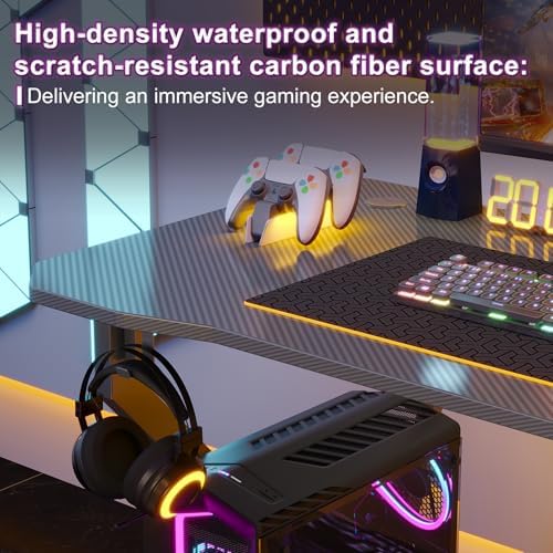 Grandder Gaming Desk Z Shaped 47 Inch Gamer Workstation, Home Computer Carbon Fiber Surface Gaming Desk PC Table with Headphone Hook, Carbon Fiber Grey - Image 6