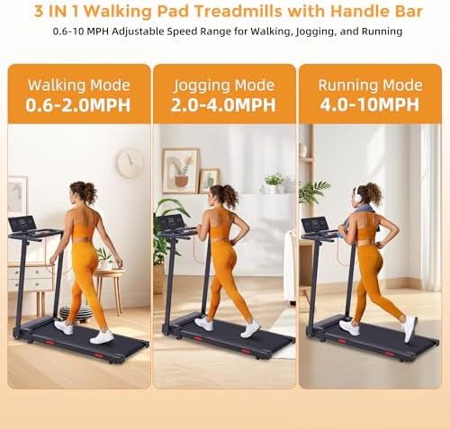 Small Treadmill for Home, Walking Pad Treadmill with Incline and Handle Bar, 3.0HP Electric Under Desk Treadmill for Small Space, 0.6-7.6MPH Portable Mini Exercise Treadmills, 350LBS Capacity - Image 2