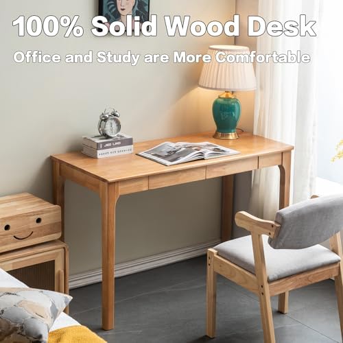 Solid Wood Desk, Gaming Study Home Office Desks for Work, Student PC Desk for Bedroom, Small Computer Desk for Small Spaces, Easy to Assemble (Wood Color, 39inch) - Image 4