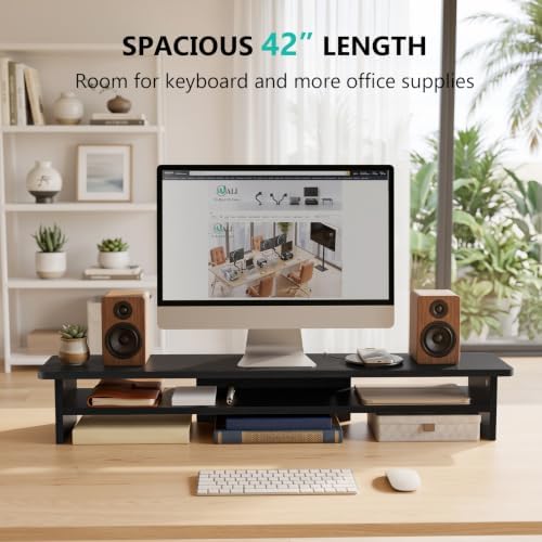 WALI 42 inch Large Wood Dual Monitor Stand Riser with Storage, up to 88lbs - Image 2