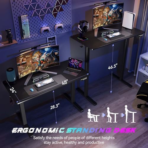 48 x 24 Inch Electric Standing Desk, 3 Memory Presets, Black - Image 3