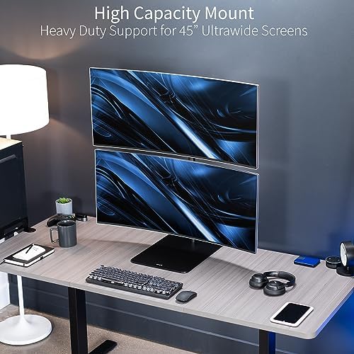 VIVO Freestanding Dual Vertically Stacked Ultra-Wide Monitor Desk Stand, Extra Tall Heavy Duty Adjustable Mount for 2 Ultrawide Screens up to 45 inches, 25 lbs Per Screen Capacity, Black, STAND-V200L - Image 2