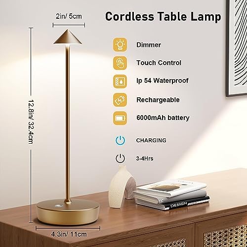 Cordless Rechargeable Led Table Lamp Battery Operated Light Bronze - Image 3