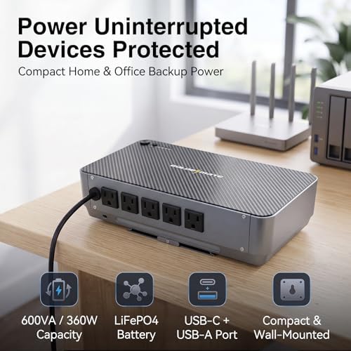 GOLDENMATE 600VA/360W Lithium UPS Battery Backup & Surge Protector, Gray - Image 2