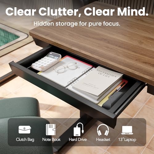 HUANUO Electric Standing Desk with Drawers, 35 X 20 Inch Electric Adjustable Height Desk, Quick Install One-Piece Tabletop with USB Charging Ports, Sit to Stand Up Desk for Home Office, Black Walnut - Image 4