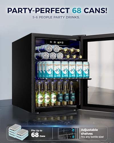 EUHOMY 1.7 Cu.ft Mini Fridge, 68 Can Beverage Refrigerator with Glass Door - Image 3