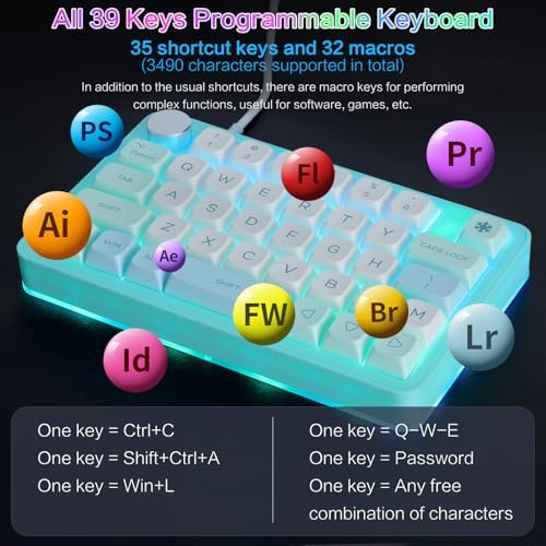 Koolertron One-Handed Mechanical Keyboard, 39 Macro Keys(39 Keyboard Blue) - Image 2