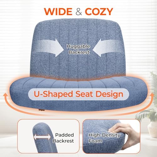 Orange Factory Criss Cross Chair, Wide Fabric Vanity Desk Seat, Blue Wheel - Image 4