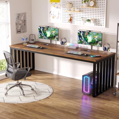 Tribesigns 78.74" Extra Long Computer Desk for 2 Person, Double Long Desk with Heavy Duty Metal Frame, Double Workstation Study Table for Home Office (Without Chair) (Brown & Black) - Image 4