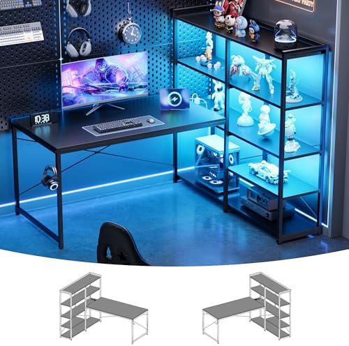 Pamray 49 Inch L Shaped Gaming Computer Desk with Shelves and Storage by PAMRAY