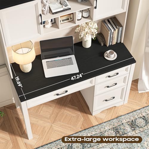 Vabches Farmhouse Executive Desk with 4 Drawers and Storage Cabinet, Rustic Large Home Writing Desk with Hutch, Workstation for Bedroom, Black. - Image 6