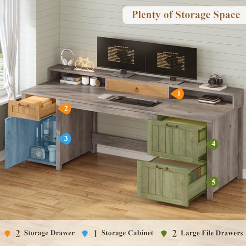 SEDETA 63" Farmhouse Executive Desk with Drawers and Storage Cabinet, Grey - Image 5