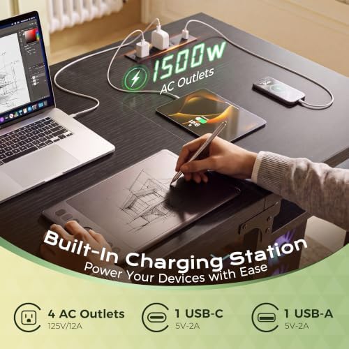 Huuger 63'' x 19.7'' Computer Desk with Power Outlets, 0.95'' Thick Desktop - Image 5