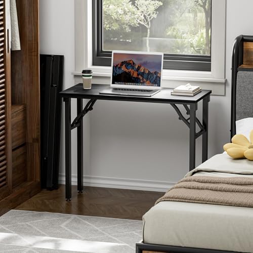 TEMI Small Computer Desk Folding Table - 35.8" Foldable Office Desk, No Assembly, Perfect for Small Spaces in Bedroom, or Apartment, Portable Mini Desk or Study Table Compact Design, Dark Oak - Image 2