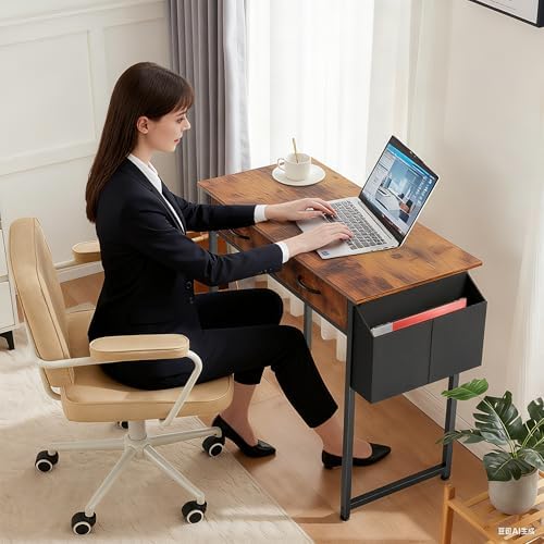 DUMOS 48-Inch Computer Desk with Drawers and Hook, Brown - Image 5