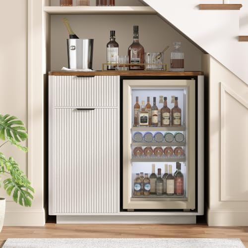 Mini Fridge Cabinet, Coffee Bar Cabinet with Fridge Space, Distressed White - Image 3