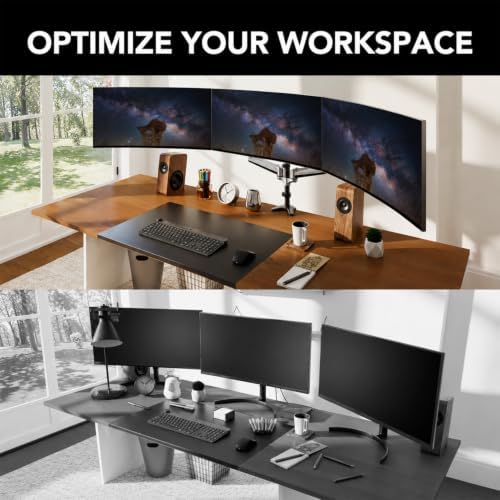 HUANUO Gaming Triple Monitor Stand, Full Motion Articulating Triple Monitor Mount Fit 17 to 32 inch Flat/Curved LCD Computer Screens with Clamp, Grommet Kit, Silver - Image 6