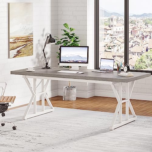 Tribesigns 70.8-Inch Executive Desk, Large Computer Office Desk Workstation, Modern Simple Style Laptop Desk Study Writing Table Business Furniture for Home Office (Grey/White, 70.8 Inch) - Image 4
