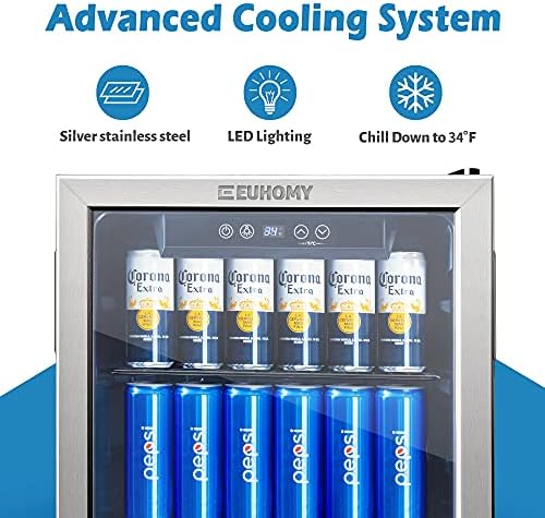 EUHOMY 4.0 Cu.Ft Beverage Refrigerator Cooler- Mini Fridge Cooler with Glass Door, Adjustable Shelves & Digital Temperature Display for Beer, Soda, Wine or Beer. - Image 2